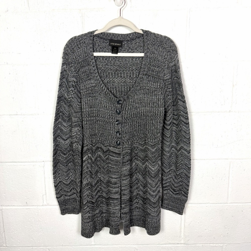 Lane Bryant Babydoll Cardigan Sweater Plus Size 18/20 Gray Chevron Y2K Cozy